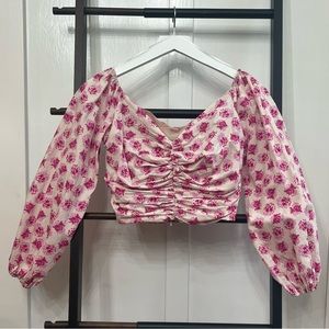 Zara floral off the shoulder long sleeve blouse.